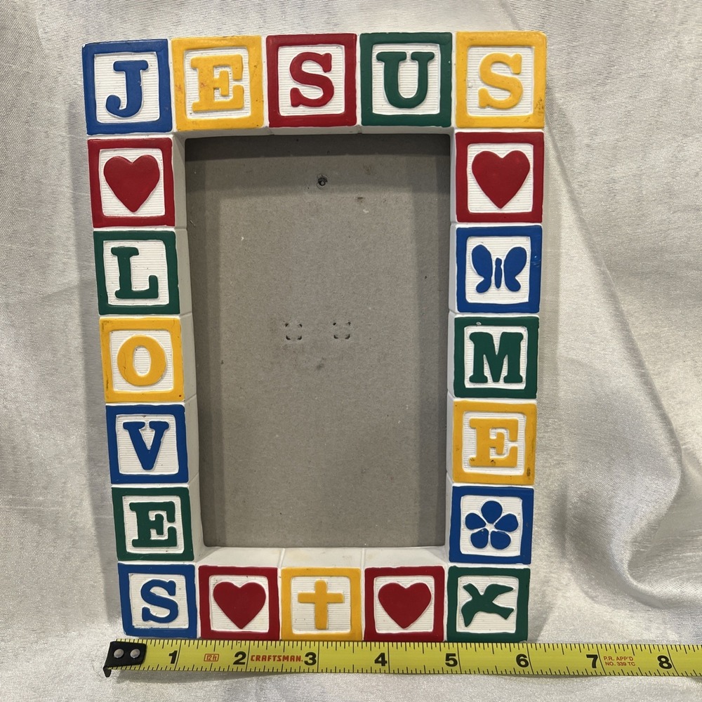 Vintage Jesus Loves Me Colorful Block Letters 5x7 Picture Photo Frame Baby Child